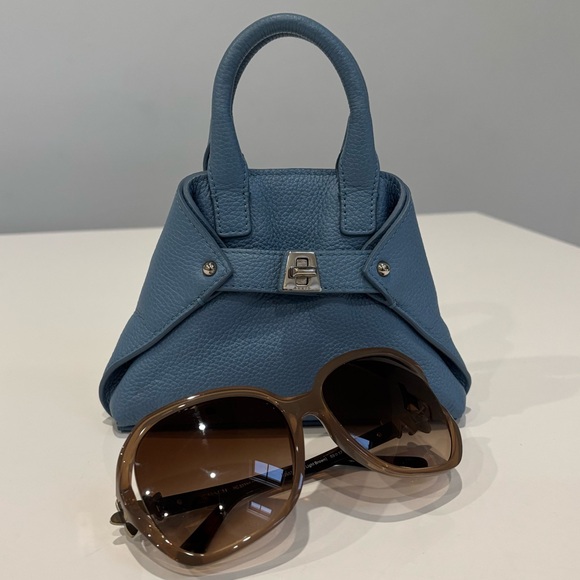 Akris Ai Mini Blue Pebbled Leather Top Handle Crossbody Bag Swiss Luxury - Picture 2 of 11